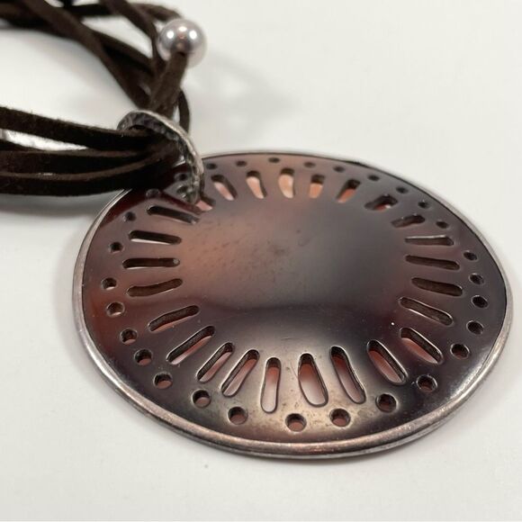 Retired Silpada brown suede silver beaded necklace with carved pen shell pendant - Picture 7 of 9